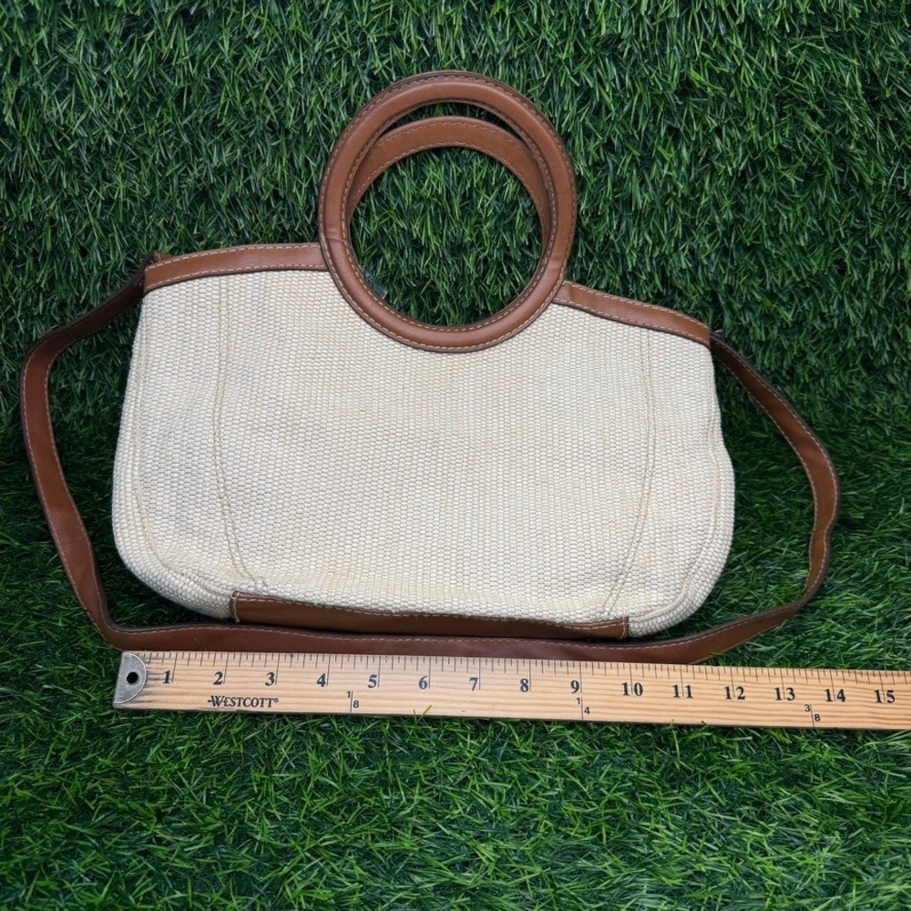 Fossil Bag Womens Satchel Crossbody Cream Brown Woven Leather Stripe Y2K Boho